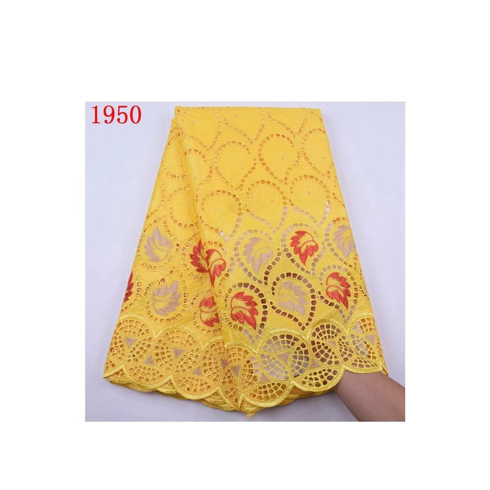 Yellow Lace Fabric, By 5 Yard Floral Flower Embroidered at the border